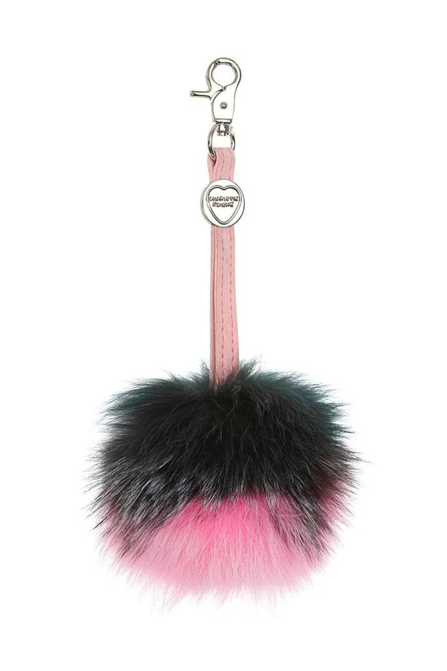 Charlotte Simone Pink Black Furry Bag Charm Designer Pom-Pom Keychain S2-14